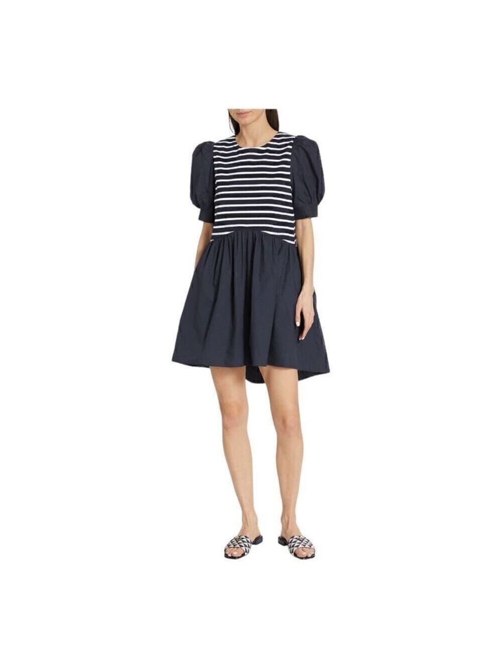 English Factory Navy Blue and White Striped Minidress Size Small
